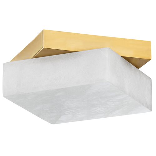 Genna 11.5" Alabaster Flush Mount, White/Aged Brass 1 Genna 11.5" Alabaster Flush Mount, White/Aged Brass
