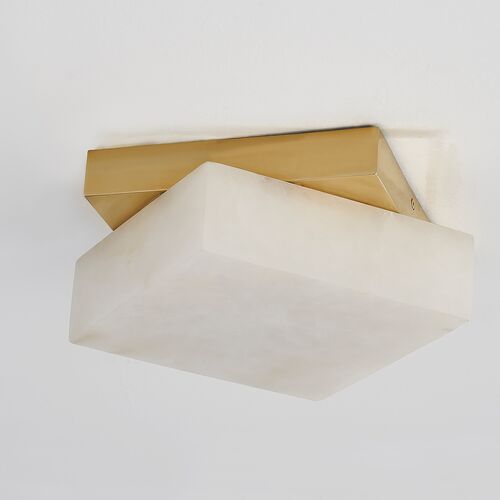 Genna 11.5" Alabaster Flush Mount, White/Aged Brass 2 Genna 11.5" Alabaster Flush Mount, White/Aged Brass