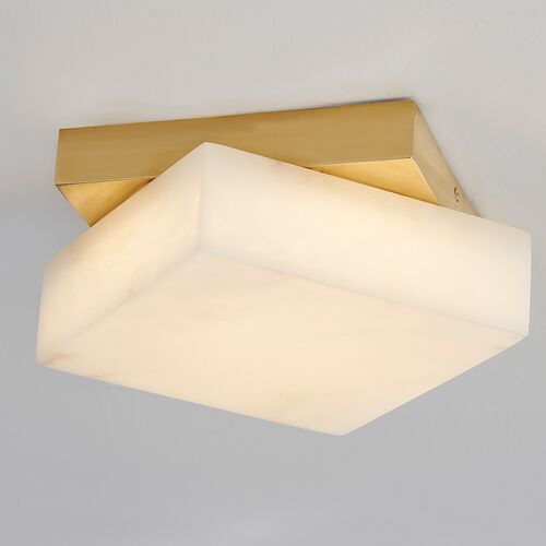 Genna 11.5" Alabaster Flush Mount, White/Aged Brass 3 Genna 11.5" Alabaster Flush Mount, White/Aged Brass