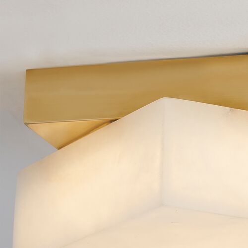 Genna 11.5" Alabaster Flush Mount, White/Aged Brass 5 Genna 11.5" Alabaster Flush Mount, White/Aged Brass