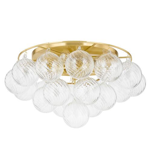 Mimi Flush Mount, Clear/Aged Brass 1 Mimi Flush Mount, Clear/Aged Brass