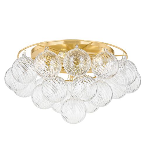 Mimi Flush Mount, Clear/Aged Brass 2 Mimi Flush Mount, Clear/Aged Brass