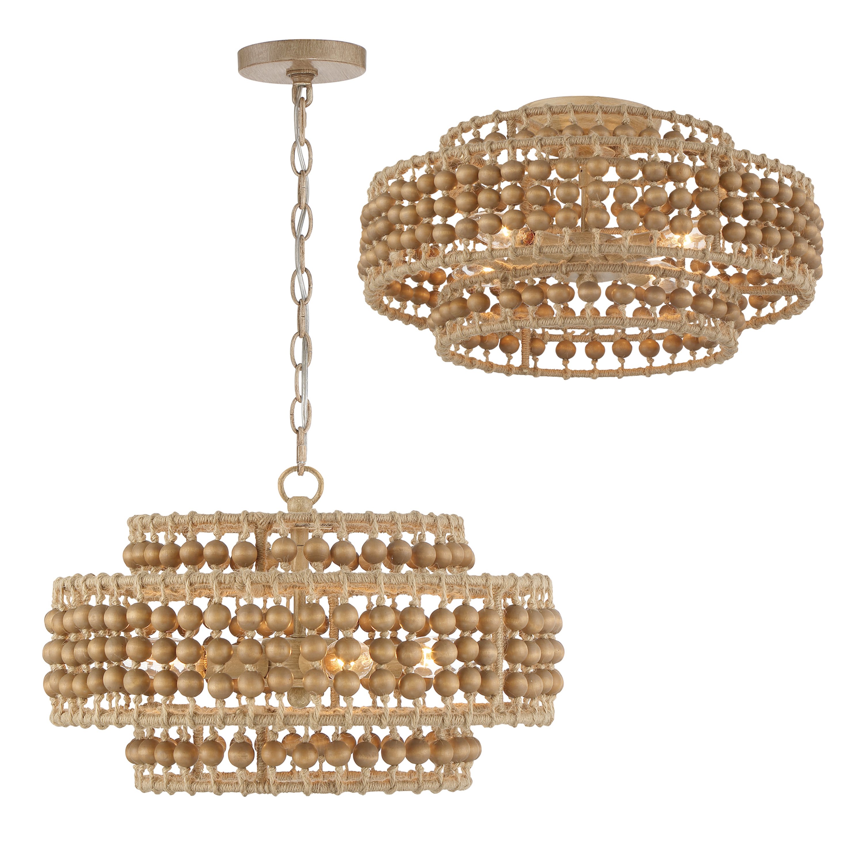 Silas 3-Light Beaded Chandelier, Natural Jute 2 Silas 3-Light Beaded Chandelier, Natural Jute