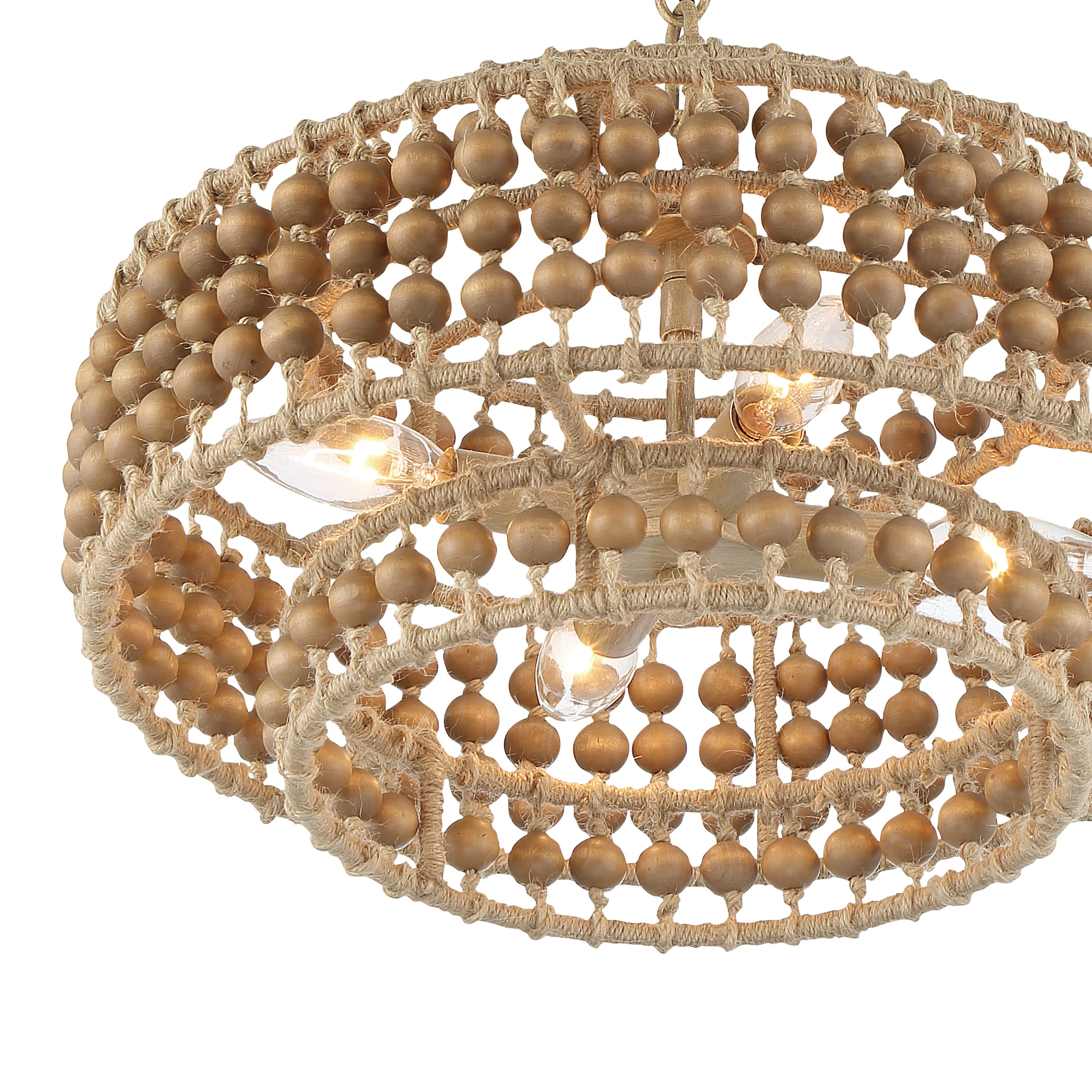 Silas 3-Light Beaded Chandelier, Natural Jute 3 Silas 3-Light Beaded Chandelier, Natural Jute