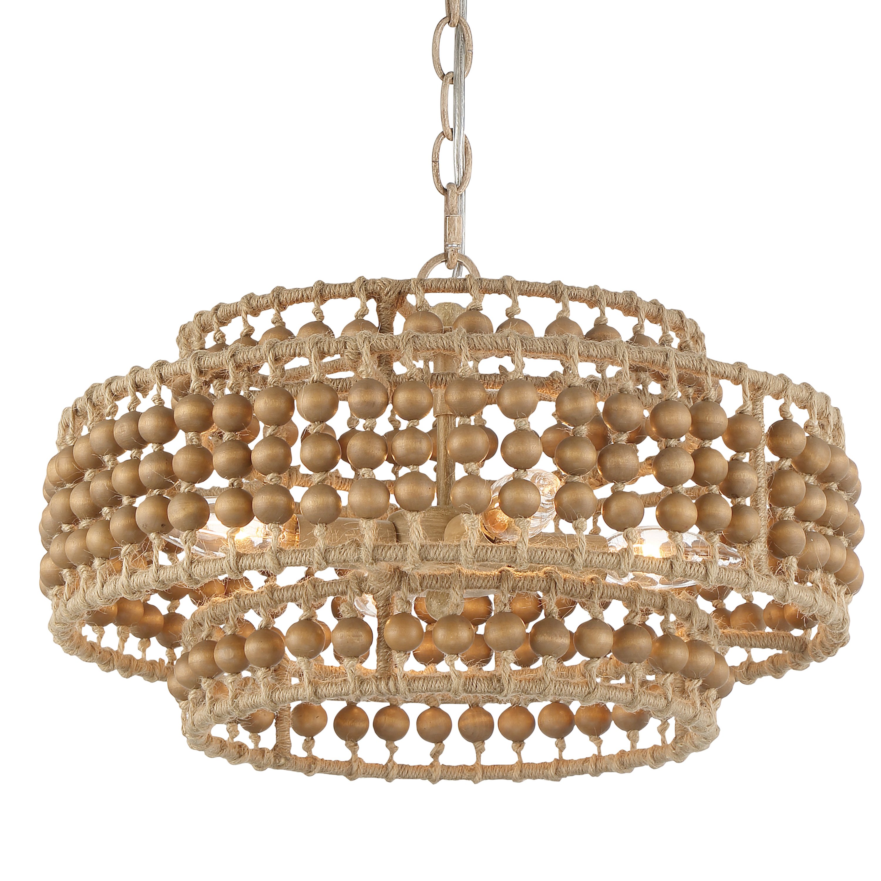 Silas 3-Light Beaded Chandelier, Natural Jute 4 Silas 3-Light Beaded Chandelier, Natural Jute