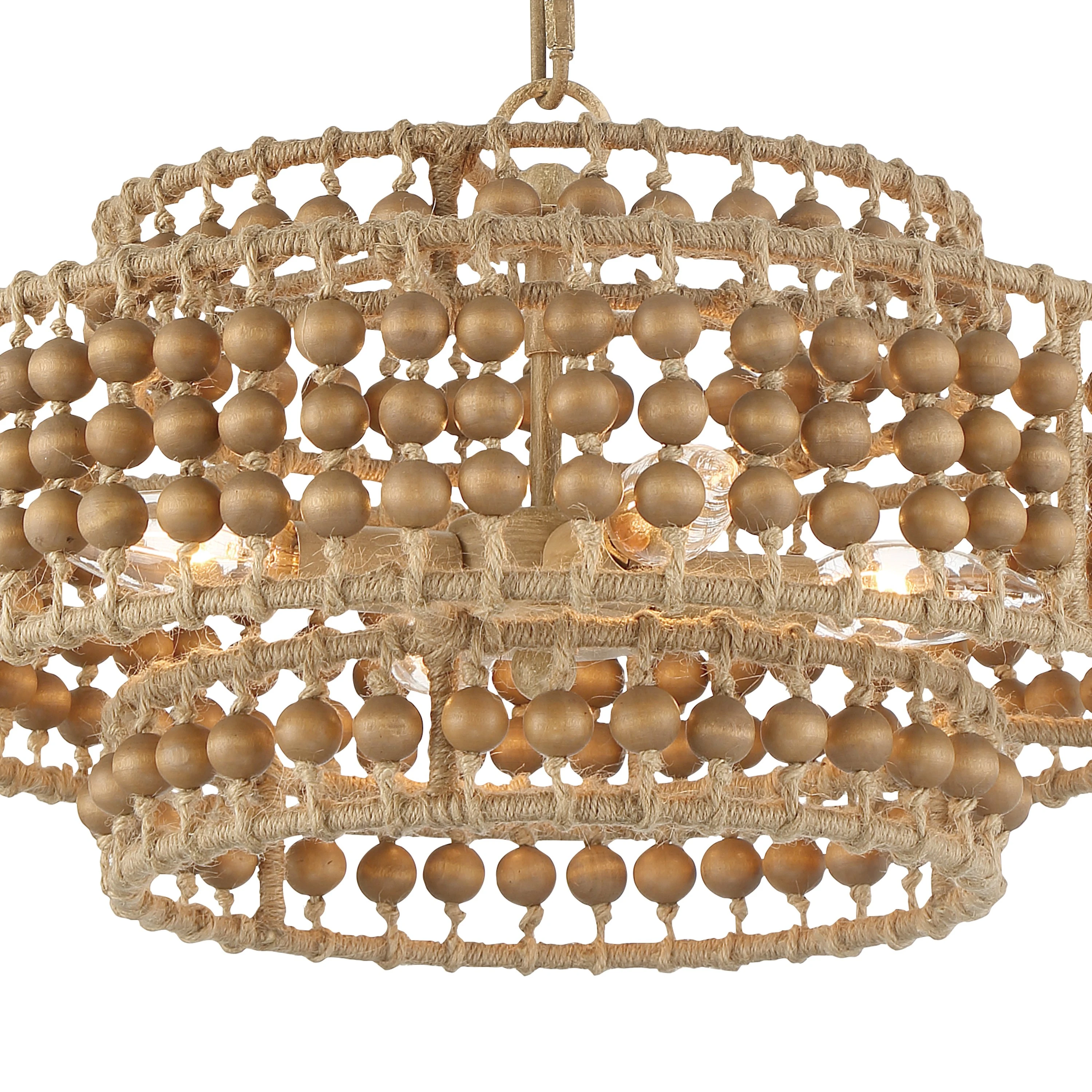 Silas 3-Light Beaded Chandelier, Natural Jute 5 Silas 3-Light Beaded Chandelier, Natural Jute