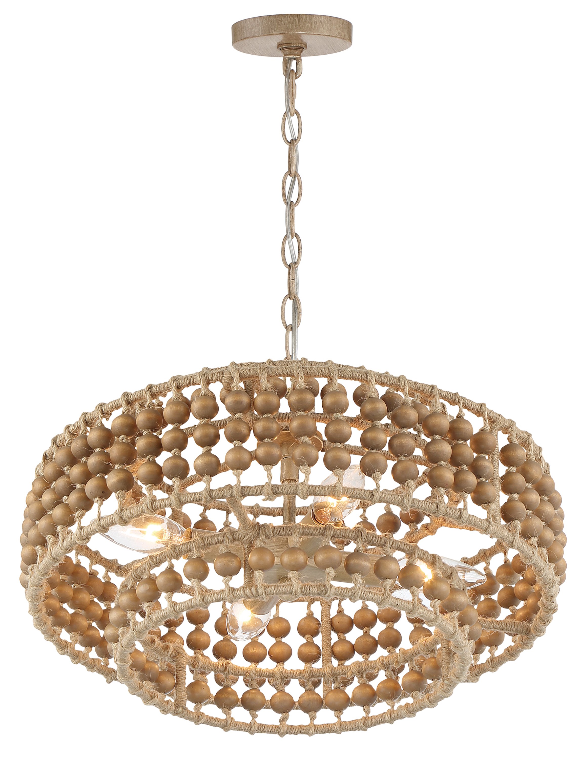 Silas 3-Light Beaded Chandelier, Natural Jute 6 Silas 3-Light Beaded Chandelier, Natural Jute
