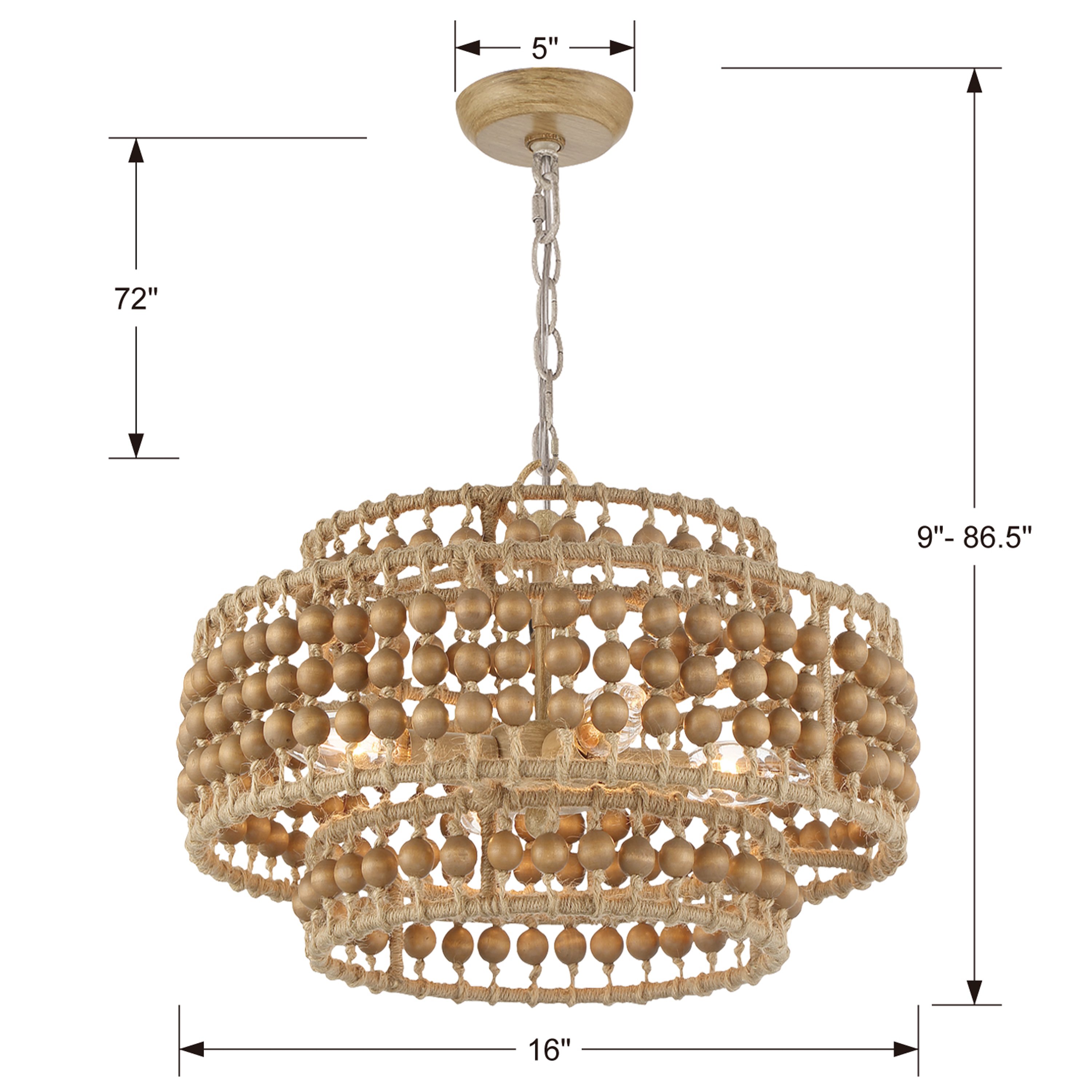 Silas 3-Light Beaded Chandelier, Natural Jute 8 Silas 3-Light Beaded Chandelier, Natural Jute
