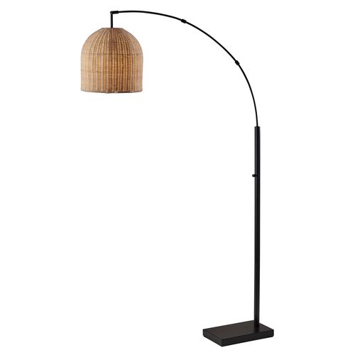 Dominica Rattan Arc Floor Lamp, Dark Bronze/Natural 1 Dominica Rattan Arc Floor Lamp, Dark Bronze/Natural
