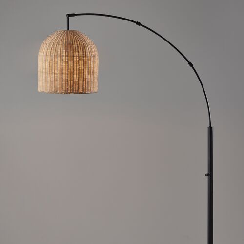 Dominica Rattan Arc Floor Lamp, Dark Bronze/Natural 2 Dominica Rattan Arc Floor Lamp, Dark Bronze/Natural