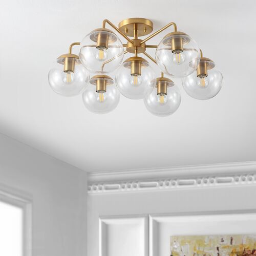 Erden 7-Light 25" Globe Flush Mount, Brass 4 Erden 7-Light 25" Globe Flush Mount, Brass