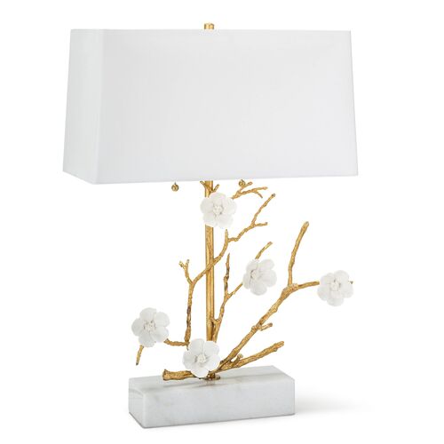 Cherise Floral Table Lamp, White/Gold 1 Cherise Floral Table Lamp, White/Gold