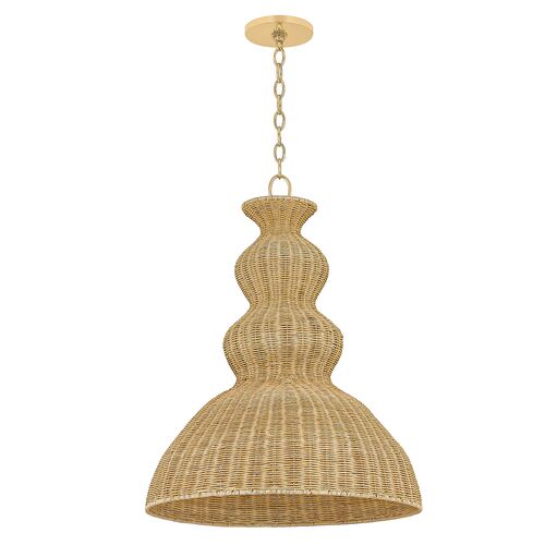Mayla Wicker Pendant, Natural/Aged Brass 1 Mayla Wicker Pendant, Natural/Aged Brass