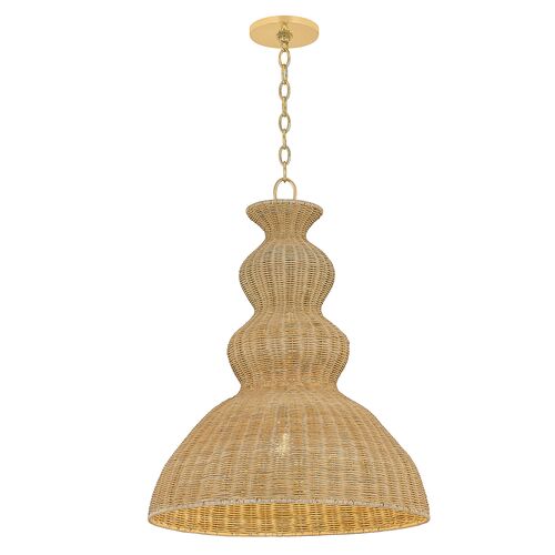 Mayla Wicker Pendant, Natural/Aged Brass 2 Mayla Wicker Pendant, Natural/Aged Brass
