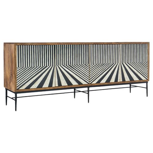 Commerce & Market Linear Perspective Bone Inaly Credenza, Multicolor 1 Commerce & Market Linear Perspective Bone Inaly Credenza, Multicolor