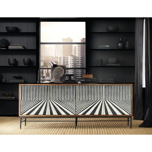Commerce & Market Linear Perspective Bone Inaly Credenza, Multicolor 5 Commerce & Market Linear Perspective Bone Inaly Credenza, Multicolor