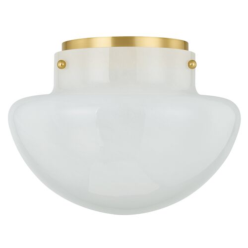 Saanvi Glass Flush Mount, White/Aged Brass 3 Saanvi Glass Flush Mount, White/Aged Brass