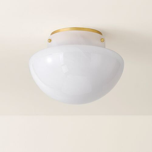 Saanvi Glass Flush Mount, White/Aged Brass 5 Saanvi Glass Flush Mount, White/Aged Brass