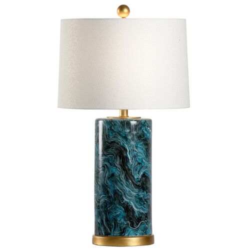 Malachite Handpainted Ceramic Table Lamp, Blue 1 Malachite Handpainted Ceramic Table Lamp, Blue