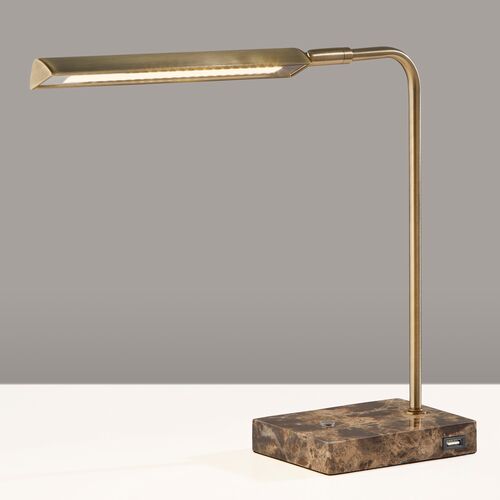 Aiden LED Desk Lamp, Antique Brass/Brown Marble 3 Aiden LED Desk Lamp, Antique Brass/Brown Marble
