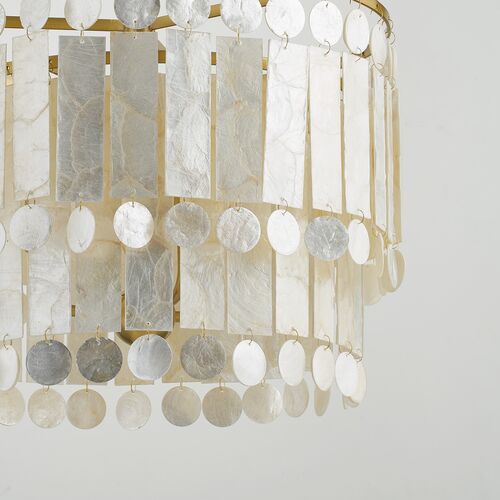 Melisa 3-Light Pendant, Capiz Shell/Aged Brass 3 Melisa 3-Light Pendant, Capiz Shell/Aged Brass