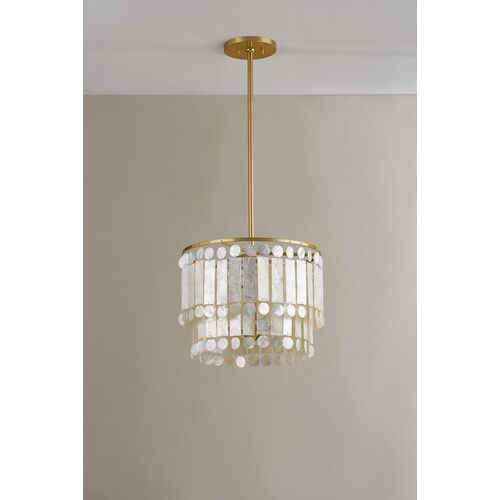 Melisa 3-Light Pendant, Capiz Shell/Aged Brass 5 Melisa 3-Light Pendant, Capiz Shell/Aged Brass