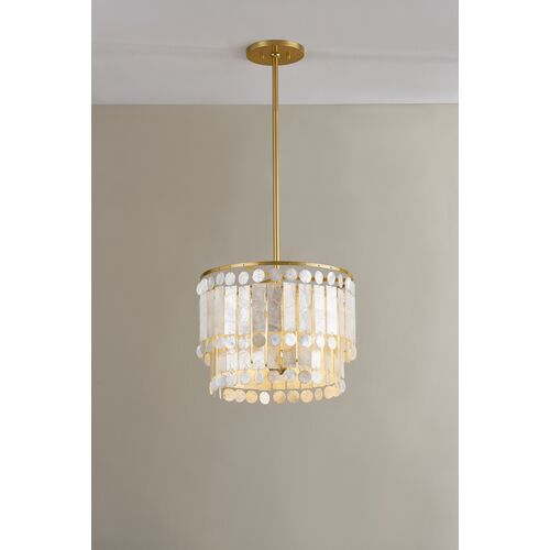 Melisa 3-Light Pendant, Capiz Shell/Aged Brass 6 Melisa 3-Light Pendant, Capiz Shell/Aged Brass