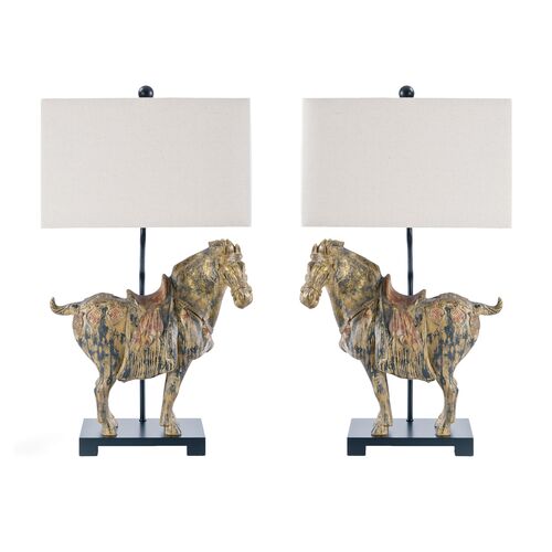 S/2 Dynasty Horse Lamps, Distressed 1 S/2 Dynasty Horse Lamps, Distressed