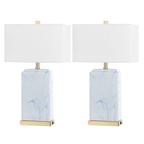 S/2 Kaelen USB Ceramic Table Lamps, Blue/White 1 S/2 Kaelen USB Ceramic Table Lamps, Blue/White