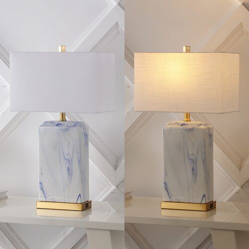 S/2 Kaelen USB Ceramic Table Lamps, Blue/White 4 S/2 Kaelen USB Ceramic Table Lamps, Blue/White