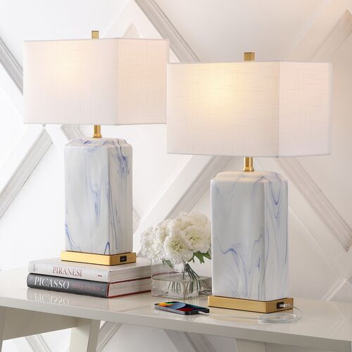 S/2 Kaelen USB Ceramic Table Lamps, Blue/White 5 S/2 Kaelen USB Ceramic Table Lamps, Blue/White
