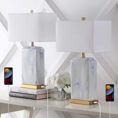 S/2 Kaelen USB Ceramic Table Lamps, Blue/White 6 S/2 Kaelen USB Ceramic Table Lamps, Blue/White