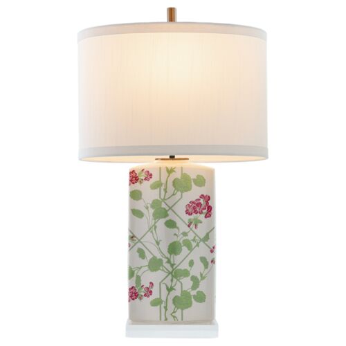 Geranium Trellis 26" Table Lamp, Green/Pink 1 Geranium Trellis 26" Table Lamp, Green/Pink