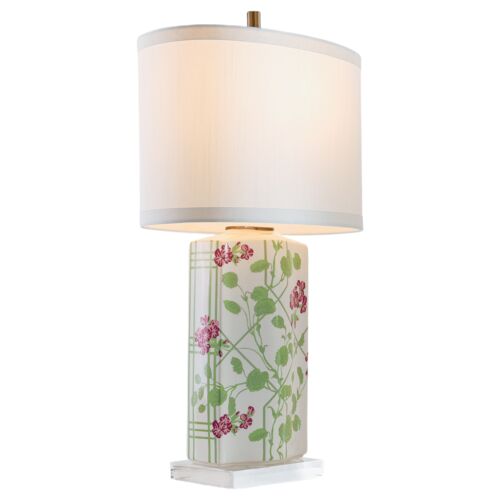 Geranium Trellis 26" Table Lamp, Green/Pink 2 Geranium Trellis 26" Table Lamp, Green/Pink