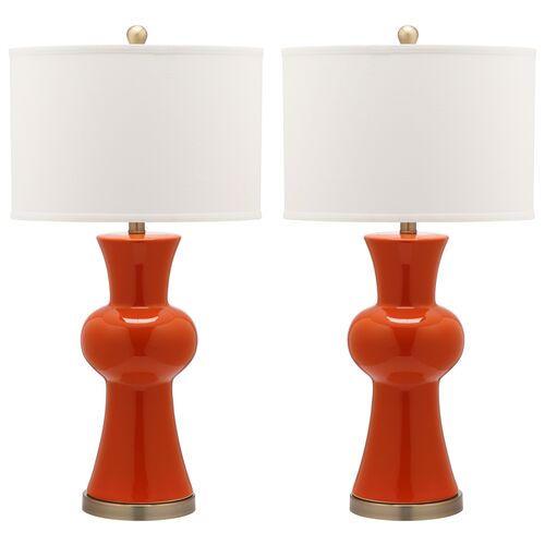S/2 Nina Column Table Lamps, Orange 1 S/2 Nina Column Table Lamps, Orange