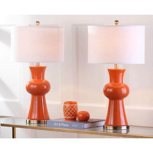 S/2 Nina Column Table Lamps, Orange 2 S/2 Nina Column Table Lamps, Orange