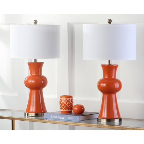 S/2 Nina Column Table Lamps, Orange 6 S/2 Nina Column Table Lamps, Orange