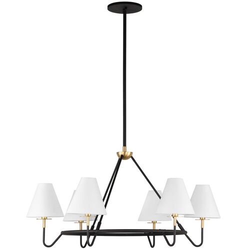Zareia 6-Light Chandelier, Aged Brass/Bronze/White Linen 1 Zareia 6-Light Chandelier, Aged Brass/Bronze/White Linen