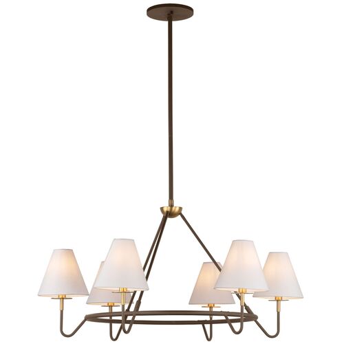 Zareia 6-Light Chandelier, Aged Brass/Bronze/White Linen 2 Zareia 6-Light Chandelier, Aged Brass/Bronze/White Linen
