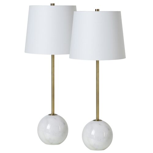 S/2 Zovian Marble Table Lamps, White/Brass 1 S/2 Zovian Marble Table Lamps, White/Brass