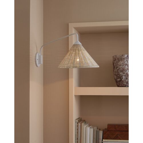 Basket Swing Arm Wall Sconce, Bleached Gesso White 7 Basket Swing Arm Wall Sconce, Bleached Gesso White