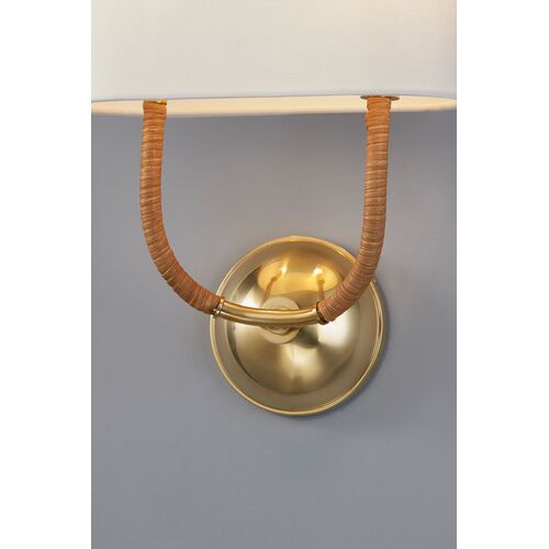 Tenley Rattan Wrapped 2-Light Wall Sconce, Natural/Aged Brass 2 Tenley Rattan Wrapped 2-Light Wall Sconce, Natural/Aged Brass