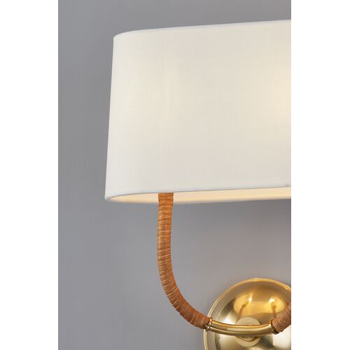 Tenley Rattan Wrapped 2-Light Wall Sconce, Natural/Aged Brass 3 Tenley Rattan Wrapped 2-Light Wall Sconce, Natural/Aged Brass