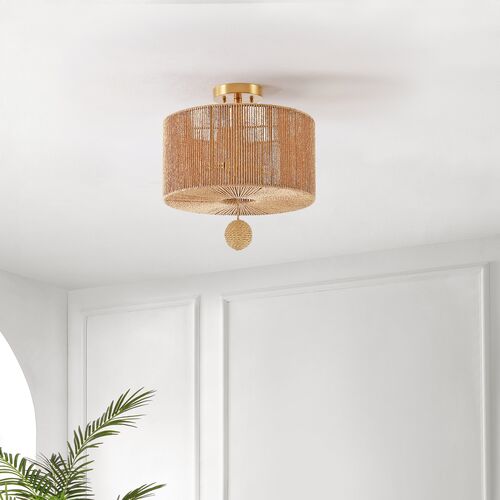 Mazey 3-Light 15.25" Flush Mount, Natural/Gold 2 Mazey 3-Light 15.25" Flush Mount, Natural/Gold