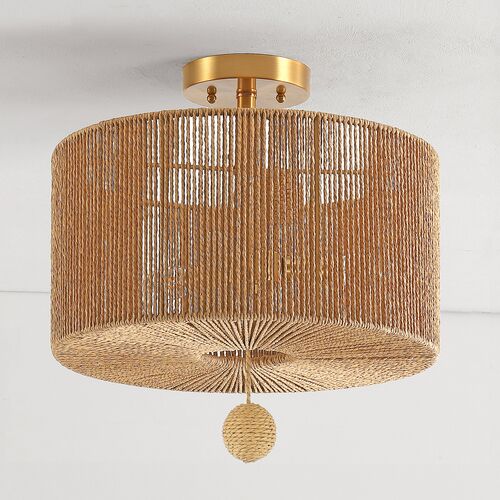 Mazey 3-Light 15.25" Flush Mount, Natural/Gold 6 Mazey 3-Light 15.25" Flush Mount, Natural/Gold