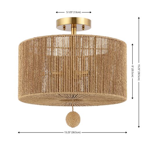 Mazey 3-Light 15.25" Flush Mount, Natural/Gold 7 Mazey 3-Light 15.25" Flush Mount, Natural/Gold