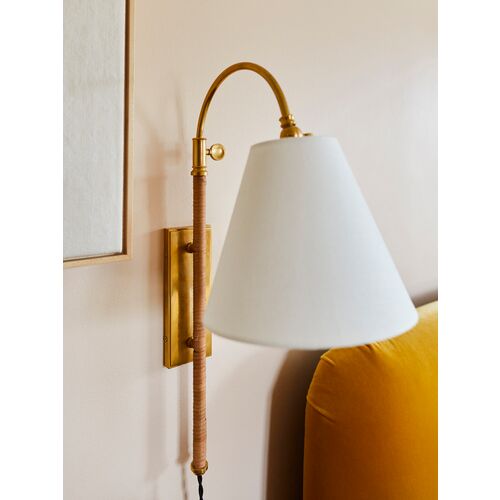 Curves No.1 Plug-In Wall Sconce, Bamboo/Aged Brass 2 Curves No.1 Plug-In Wall Sconce, Bamboo/Aged Brass