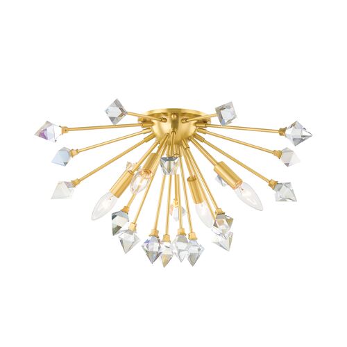 Noa 11.25" Sputnik Flush Mount, Iridescent Crystal/Aged Brass 1 Noa 11.25" Sputnik Flush Mount, Iridescent Crystal/Aged Brass