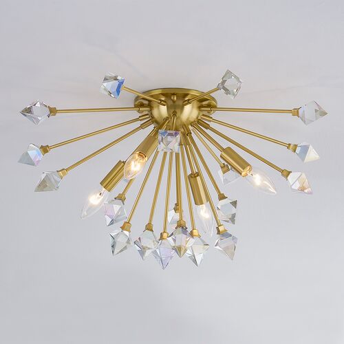 Noa 11.25" Sputnik Flush Mount, Iridescent Crystal/Aged Brass 2 Noa 11.25" Sputnik Flush Mount, Iridescent Crystal/Aged Brass