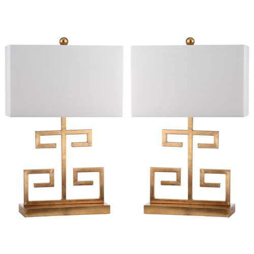 S/2 Greek Key Table Lamps, Gold 1 S/2 Greek Key Table Lamps, Gold